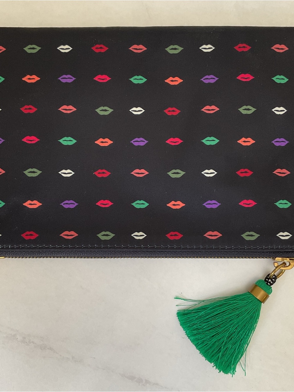 J. Crew Lips Print Clutch Navy NWT - Picture 3 of 5